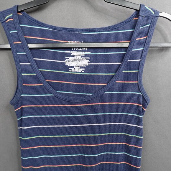 Womens Tunic Tank Top Dress XS Blue Ribbed Basic Everyday Day Retro Preppy - Picture 2 of 9